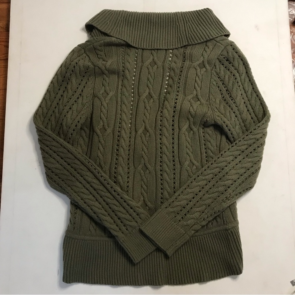 NWOT Talbots Green Buckle Cardigan Lambswool Blend Medium - Picture 7 of 7